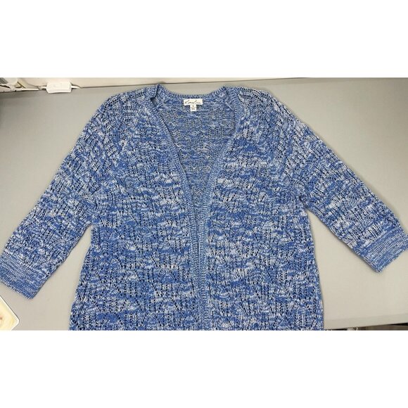 Kim Rogers Cardigan Sweater Open Front Crochet Knit 3/4 Sleeve Blue Womens 1X - Picture 2 of 10